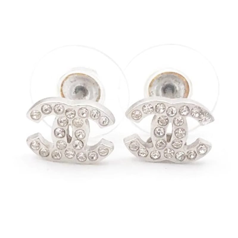 Chanel Classic CC Earrings Crystal Small Silver