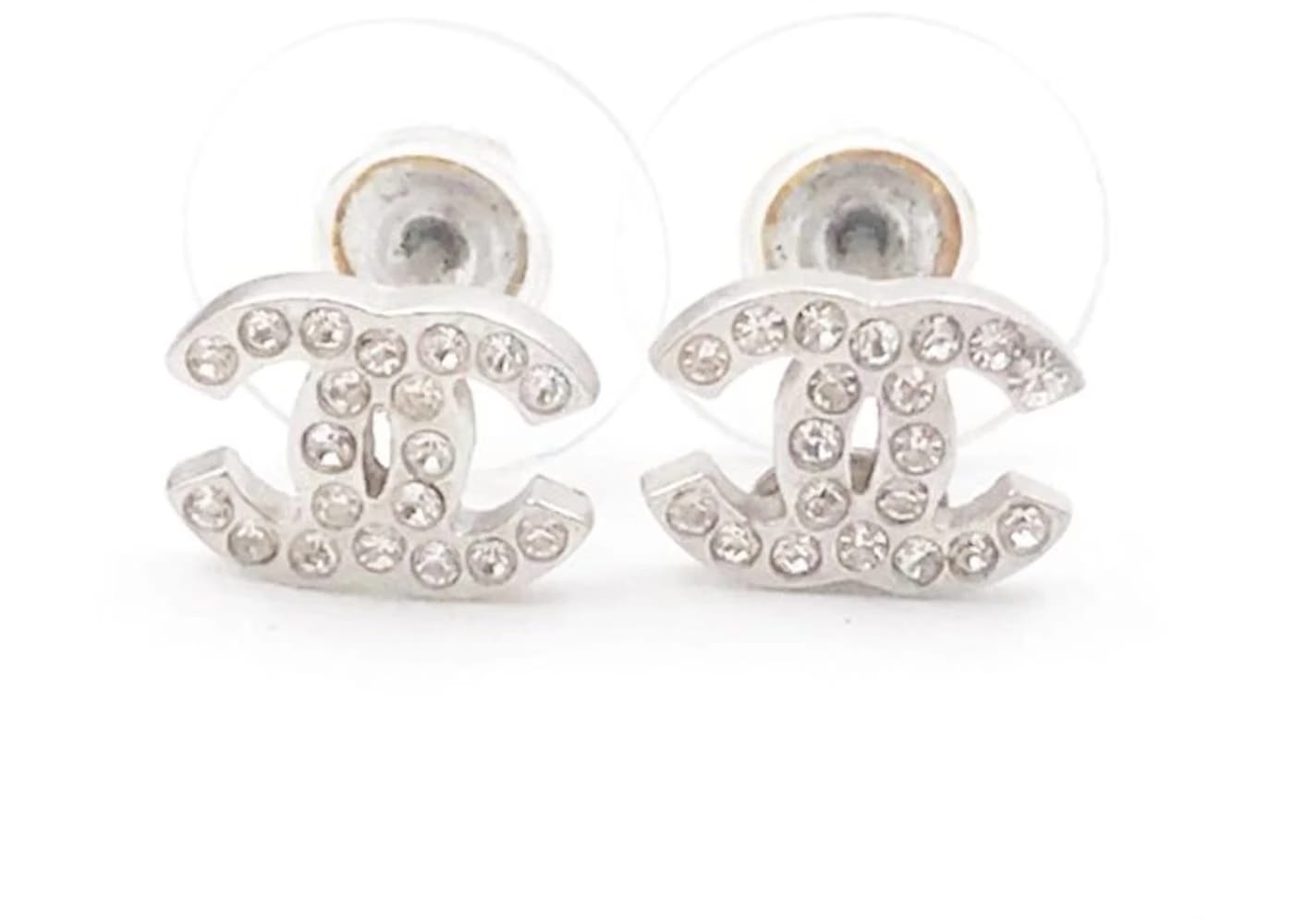 Chanel Classic CC Earrings Crystal Small Silver