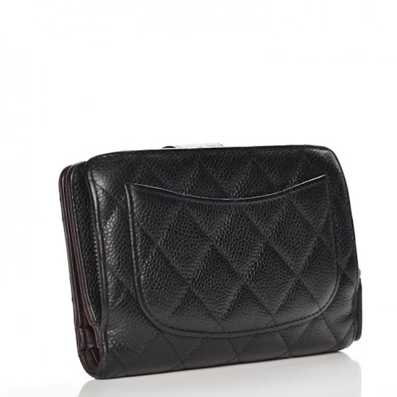 Chanel Zipped Pocket Wallet Quilted Diamond Black