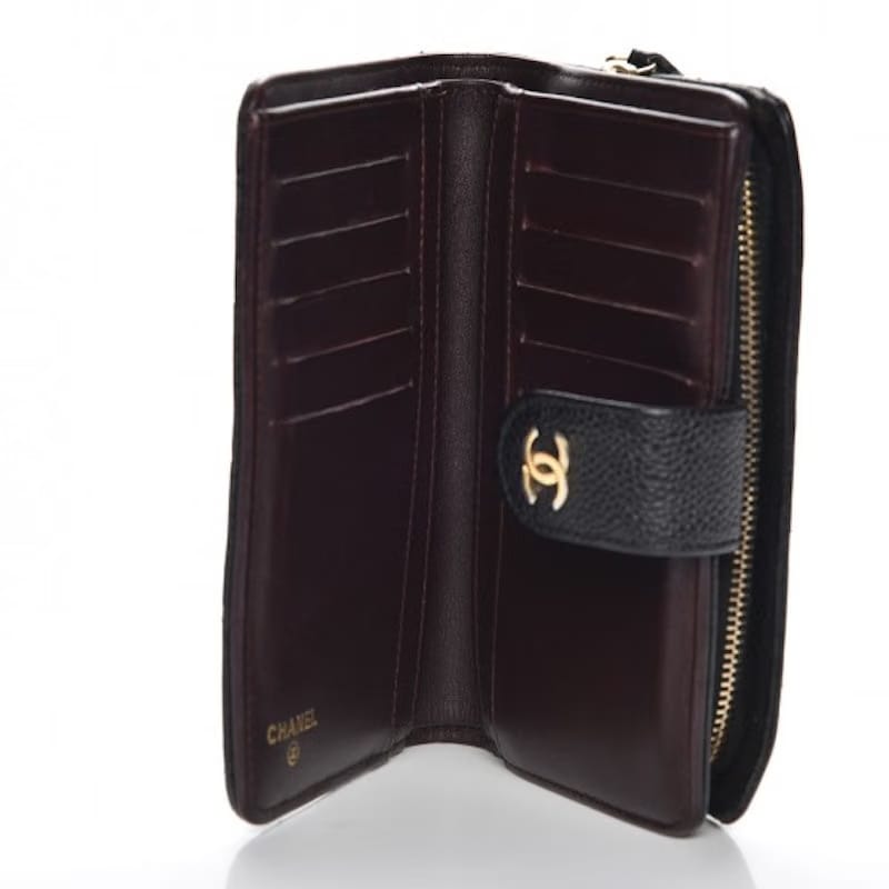 Chanel Zipped Pocket Wallet Quilted Diamond Black