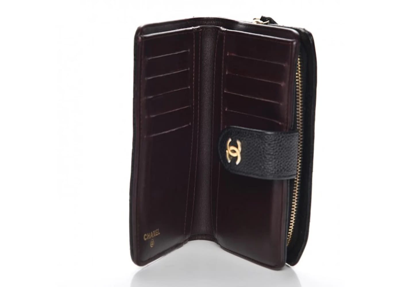 Chanel Zipped Pocket Wallet Quilted Diamond Black