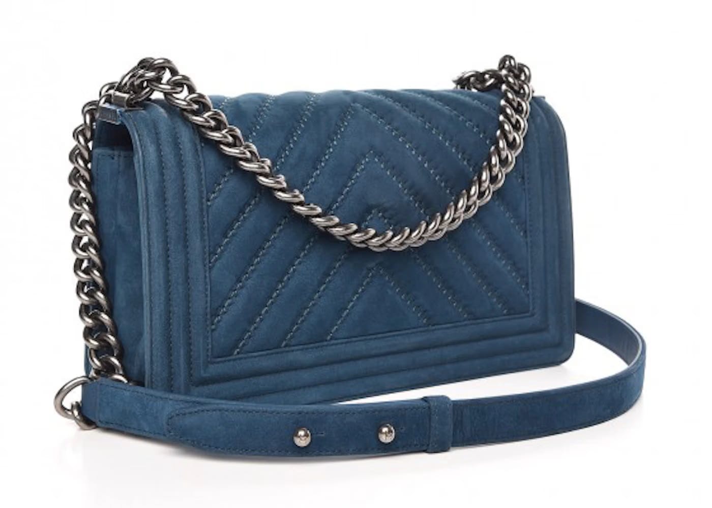 Chanel Boy Flap Chevron Quilted Nubuck Medium Blue