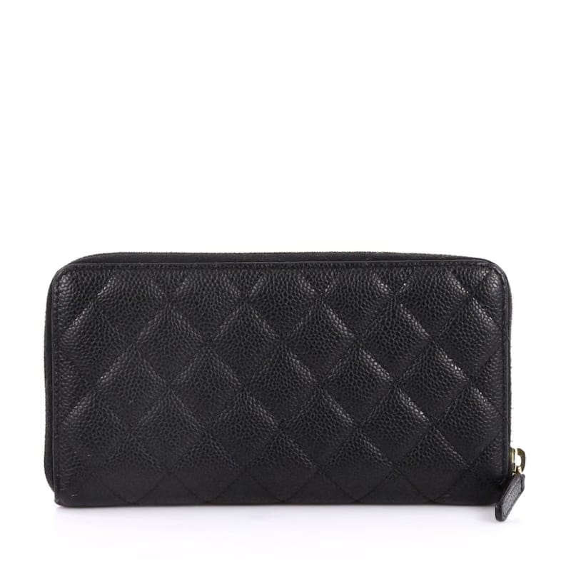 Chanel Zip Around Wallet Quilted Diamond Long Black