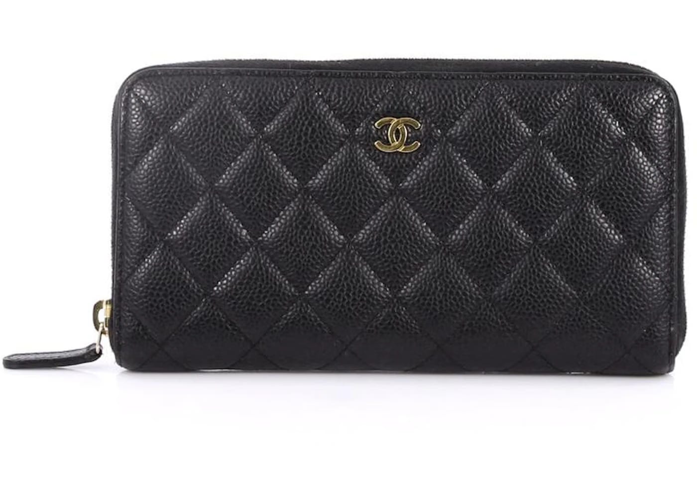 Chanel Zip Around Wallet Quilted Diamond Long Black