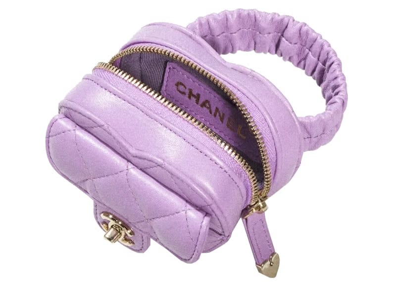 Chanel Heart Zipped Arm Coin Purse 22S Purple Lambskin