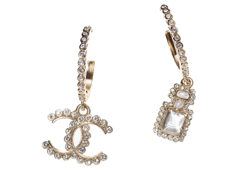 Chanel Glass and Strass Metal Earrings Glass Pearls Gold