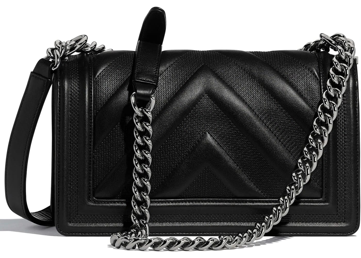 Chanel Boy Handbag Chevron Calfskin Ruthenium-tone Black