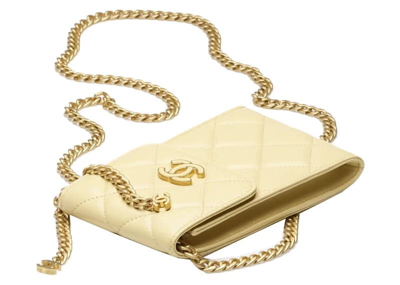 Chanel Phone Holder With Chain Light Yellow