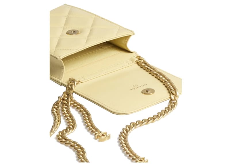 Chanel Phone Holder With Chain Light Yellow