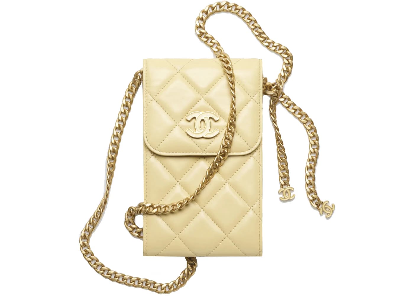 Chanel Phone Holder With Chain Light Yellow