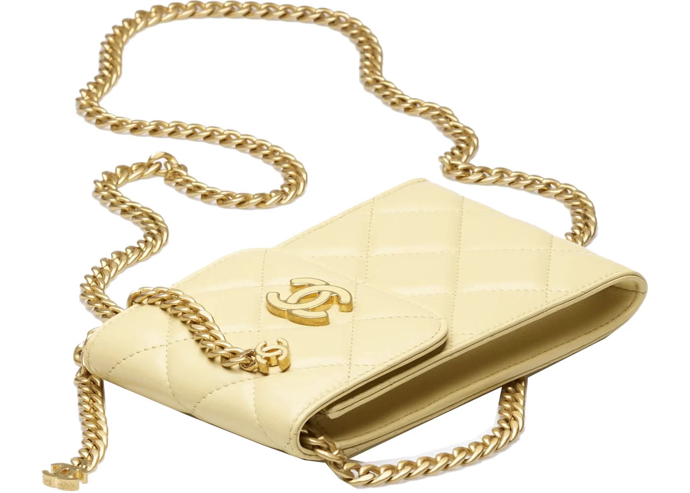 Chanel Phone Holder With Chain Light Yellow