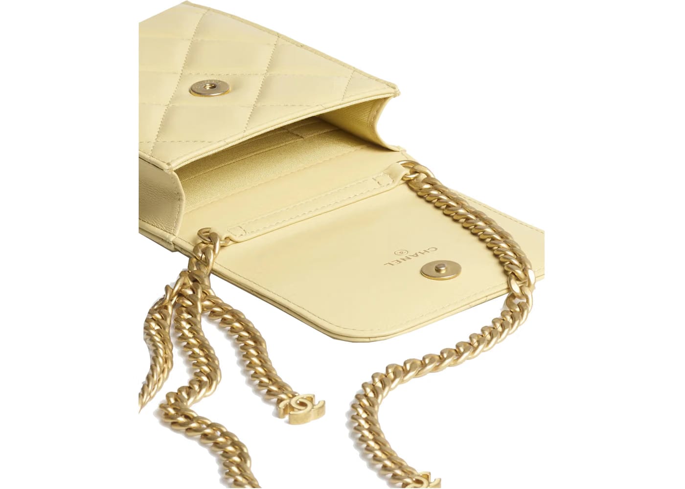 Chanel Phone Holder With Chain Light Yellow