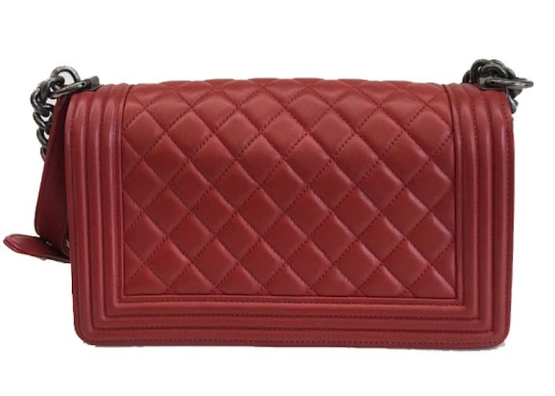 Chanel Boy Flap Quilted Lambskin Ruthenium Medium Red