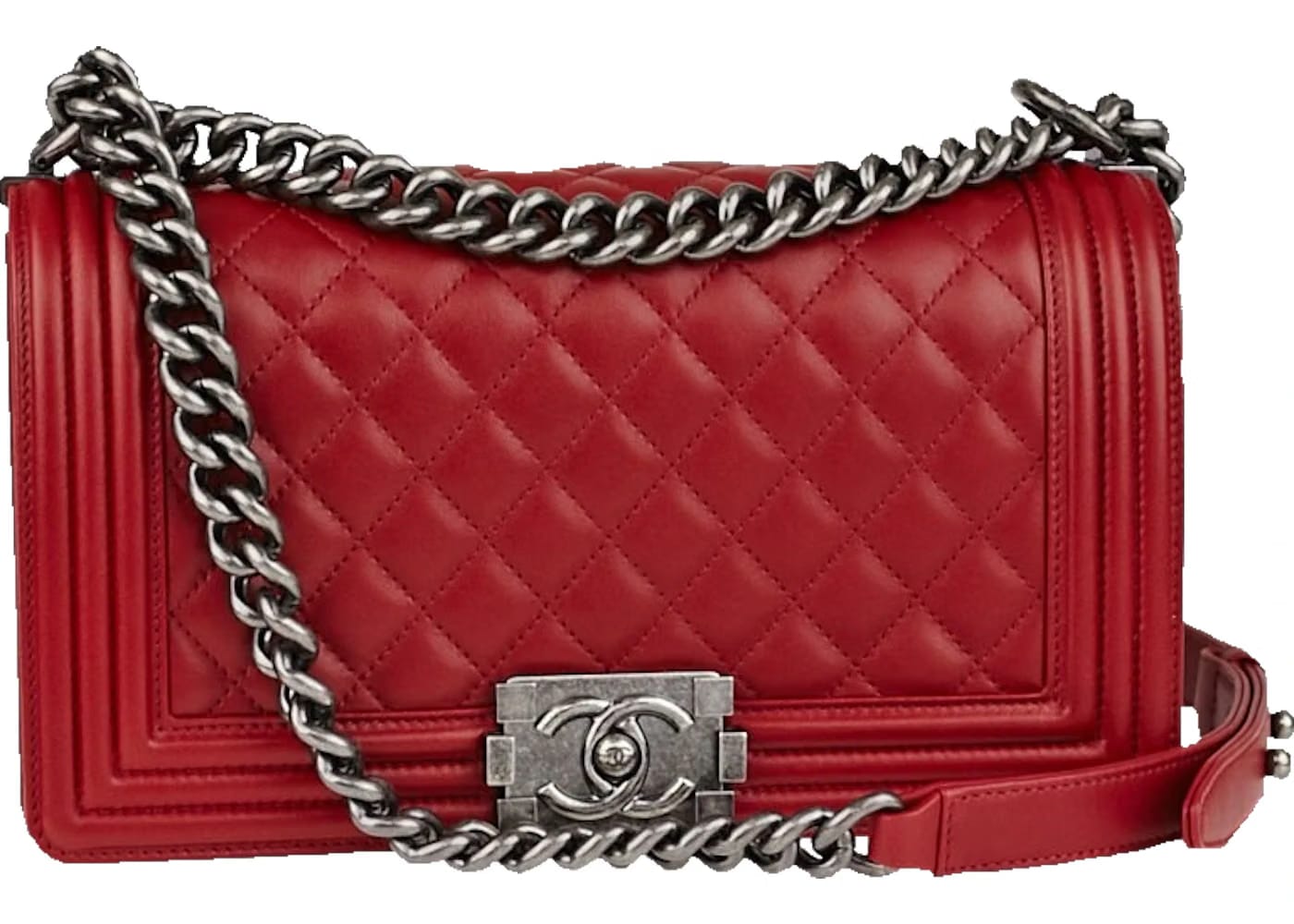 Chanel Boy Flap Quilted Lambskin Ruthenium Medium Red