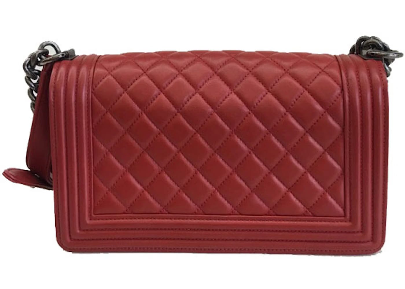 Chanel Boy Flap Quilted Lambskin Ruthenium Medium Red