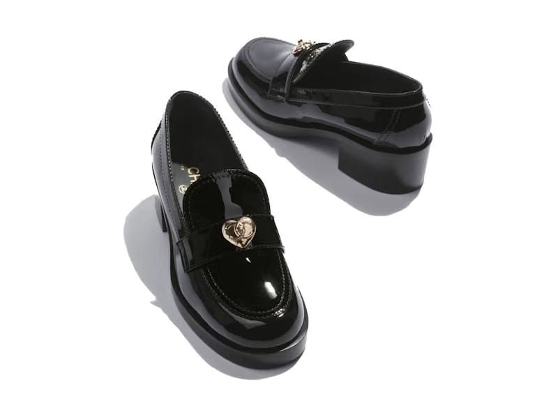 Chanel Heart CC 50mm Loafers Black Patent Calfskin
