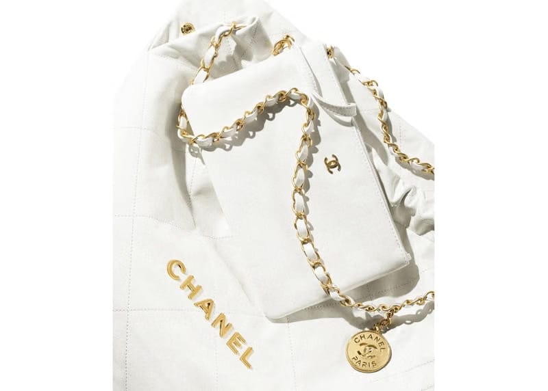 Chanel 22 Handbag 22S Calfskin White/Gold Logo