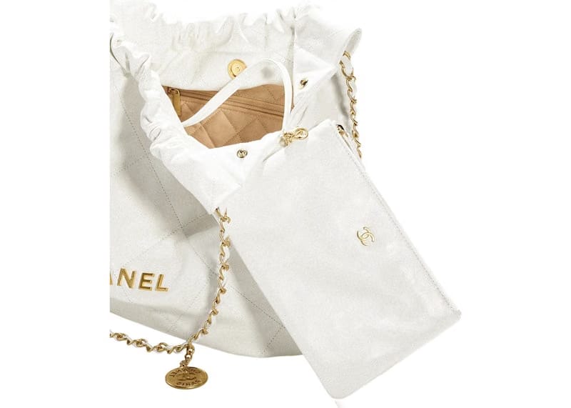 Chanel 22 Handbag 22S Calfskin White/Gold Logo