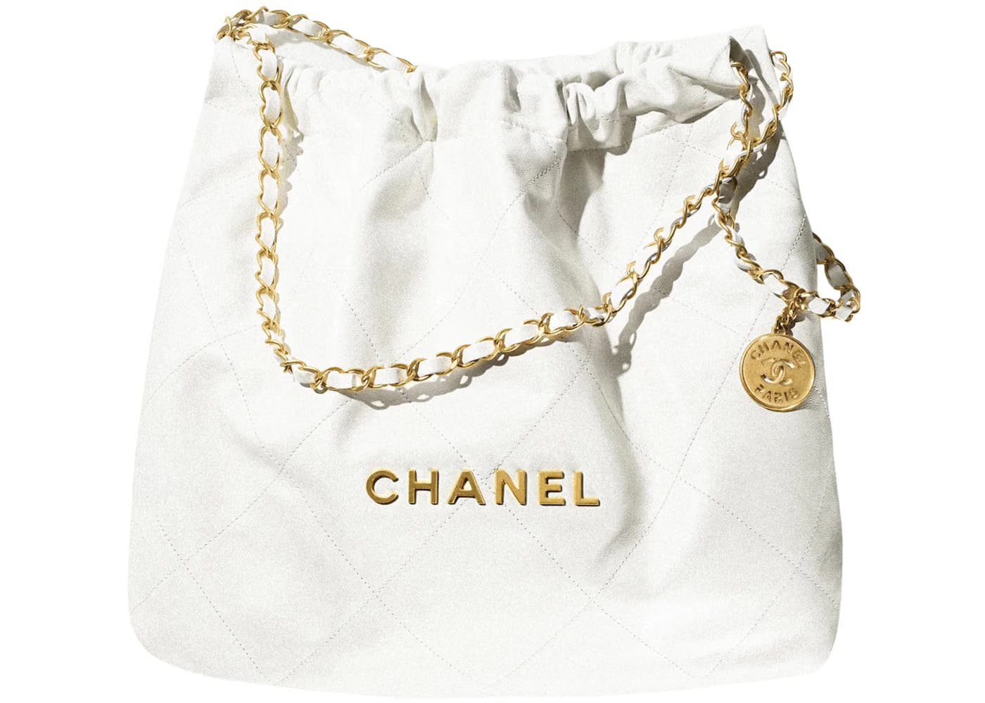 Chanel 22 Handbag 22S Calfskin White/Gold Logo