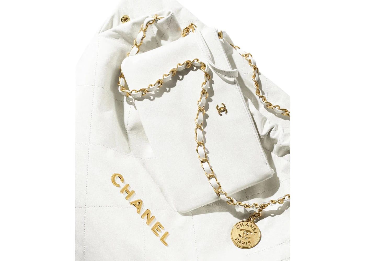 Chanel 22 Handbag 22S Calfskin White/Gold Logo