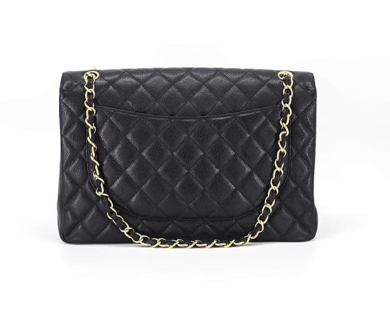 Chanel Classic Single Flap Quilted Caviar Gold-tone Maxi Black