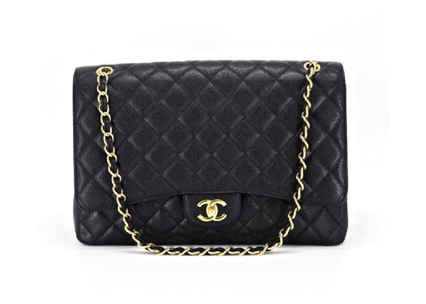 Chanel Classic Single Flap Quilted Caviar Gold-tone Maxi Black
