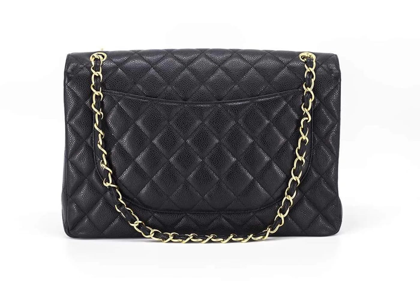 Chanel Classic Single Flap Quilted Caviar Gold-tone Maxi Black
