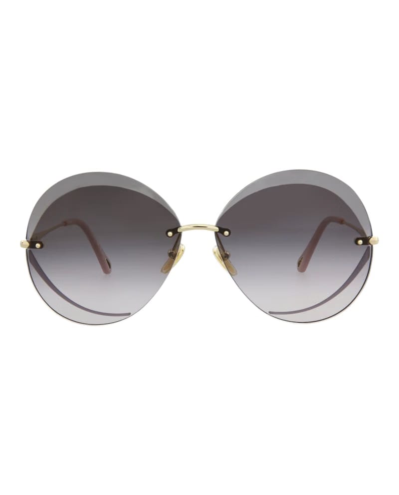 Chloe Round-Frame Metal Sunglasses Gold Gold Grey (CH0063S-30011429-001)