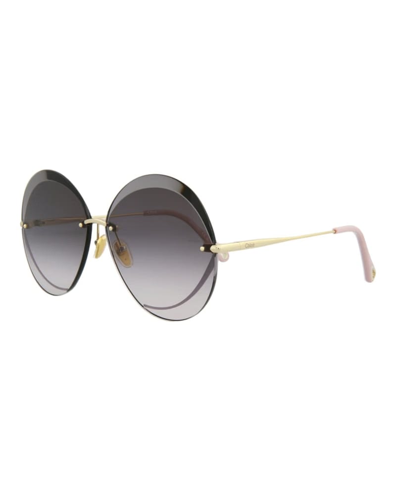 Chloe Round-Frame Metal Sunglasses Gold Gold Grey (CH0063S-30011429-001)