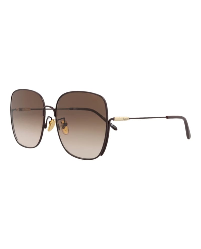 Chloe Square-Frame Metal Sunglasses Burgundy Burgundy Brown (CH0170SA-30014201-003)
