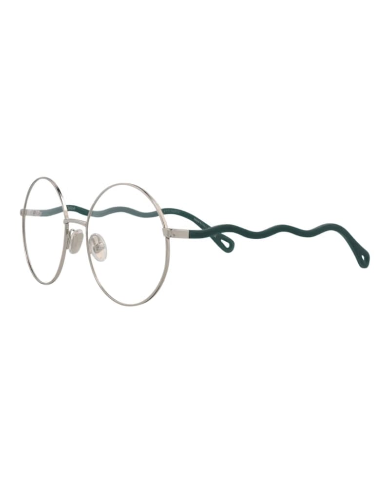 Chloe Round-Frame Metal Optical Frames Silver Green Transparent (CH0057O-30011445-004)