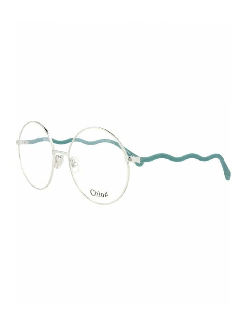 Chloe Round-Frame Metal Optical Frames Silver Green Transparent (CH0057O-30011445-008)