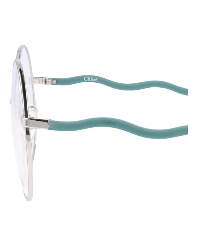 Chloe Round-Frame Metal Optical Frames Silver Green Transparent (CH0057O-30011445-008)