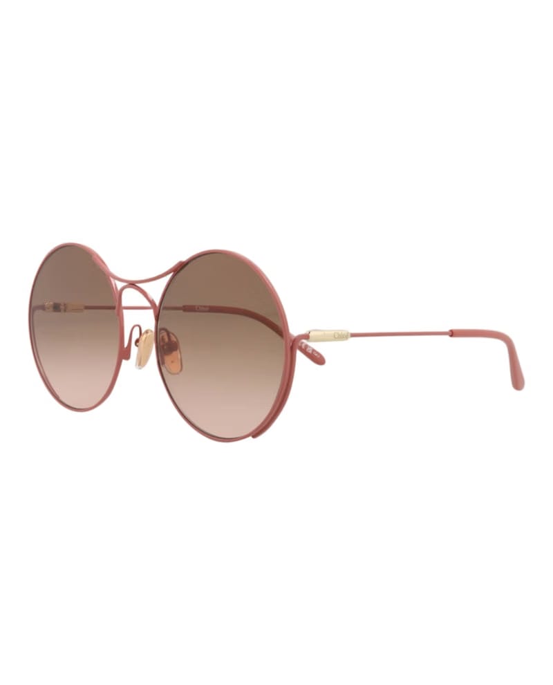 Chloe Round-Frame Metal Sunglasses Pink Pink Brown (CH0166S-30014096-004)