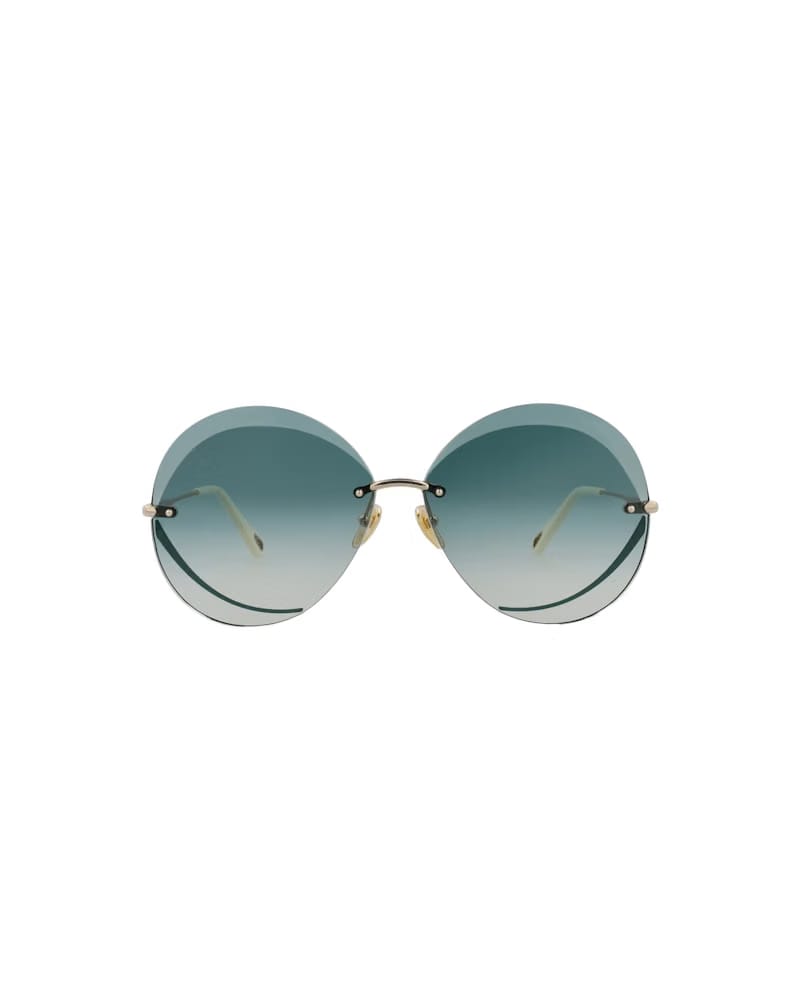 Chloe Round-Frame Metal Sunglasses Gold Gold Green (CH0063S-30011429-003)