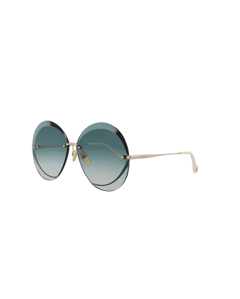 Chloe Round-Frame Metal Sunglasses Gold Gold Green (CH0063S-30011429-003)