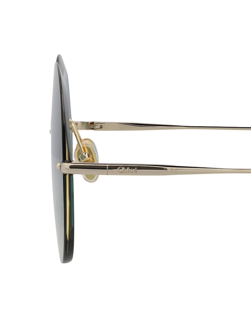 Chloe Round-Frame Metal Sunglasses Gold Gold Green (CH0063S-30011429-003)