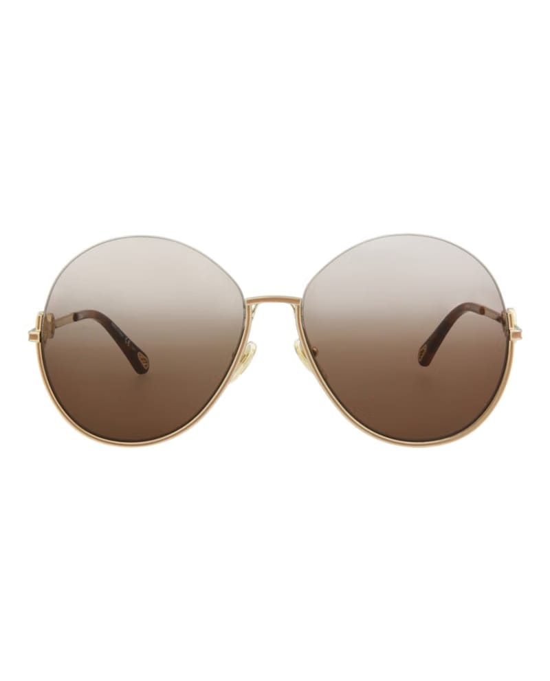 Chloe Round-Frame Metal Sunglasses Gold Gold Brown (CH0067S-30011433-003)