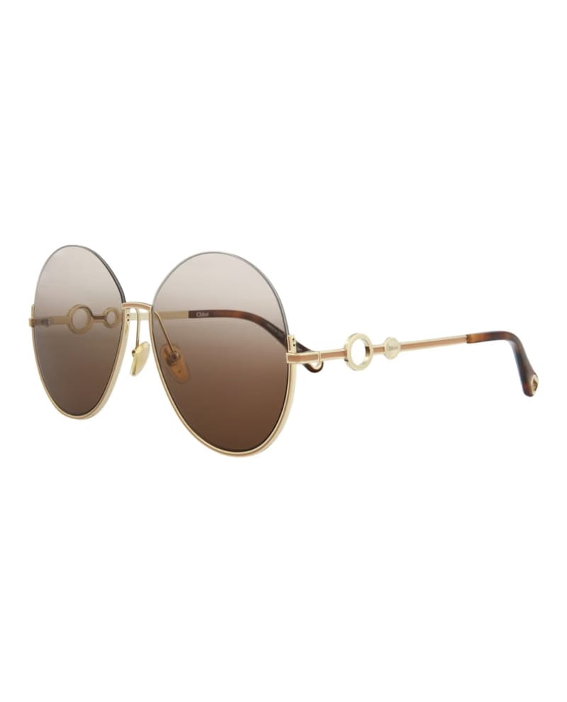 Chloe Round-Frame Metal Sunglasses Gold Gold Brown (CH0067S-30011433-003)