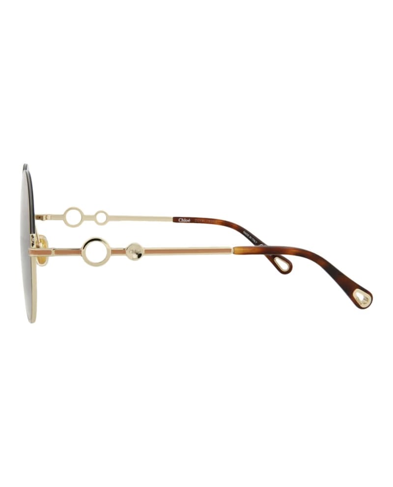 Chloe Round-Frame Metal Sunglasses Gold Gold Brown (CH0067S-30011433-003)