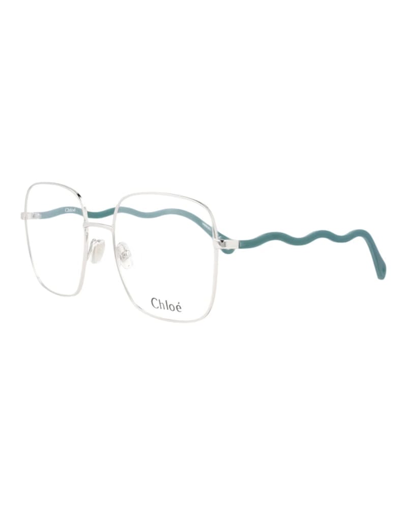 Chloe Square-Frame Metal Optical Frames Silver Green Transparent (CH0056O-30011442-004)