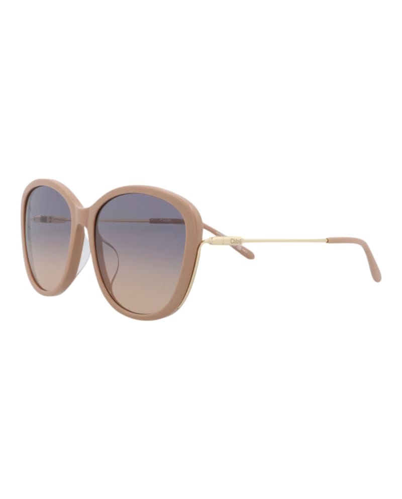 Chloe Round-Frame Recycled Acetate Sunglasses Nude Gold Blue (CH0175SK-30014202-003)