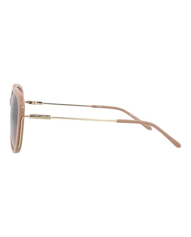 Chloe Round-Frame Recycled Acetate Sunglasses Nude Gold Blue (CH0175SK-30014202-003)