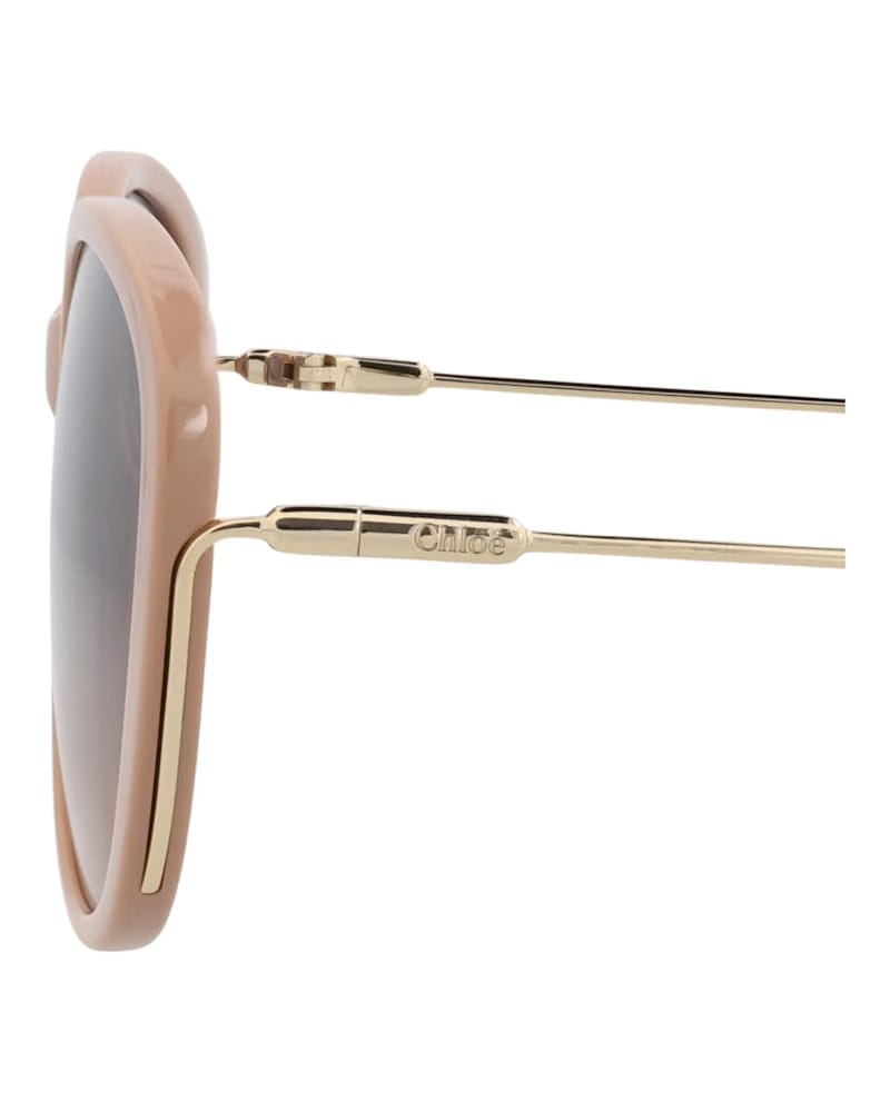 Chloe Round-Frame Recycled Acetate Sunglasses Nude Gold Blue (CH0175SK-30014202-003)