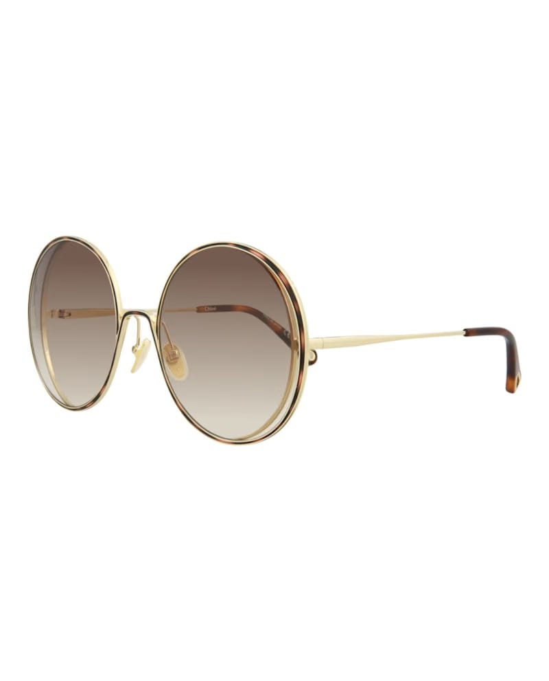 Chloe Round-Frame Metal Sunglasses Gold Gold Brown (CH0037S-30009777-001)