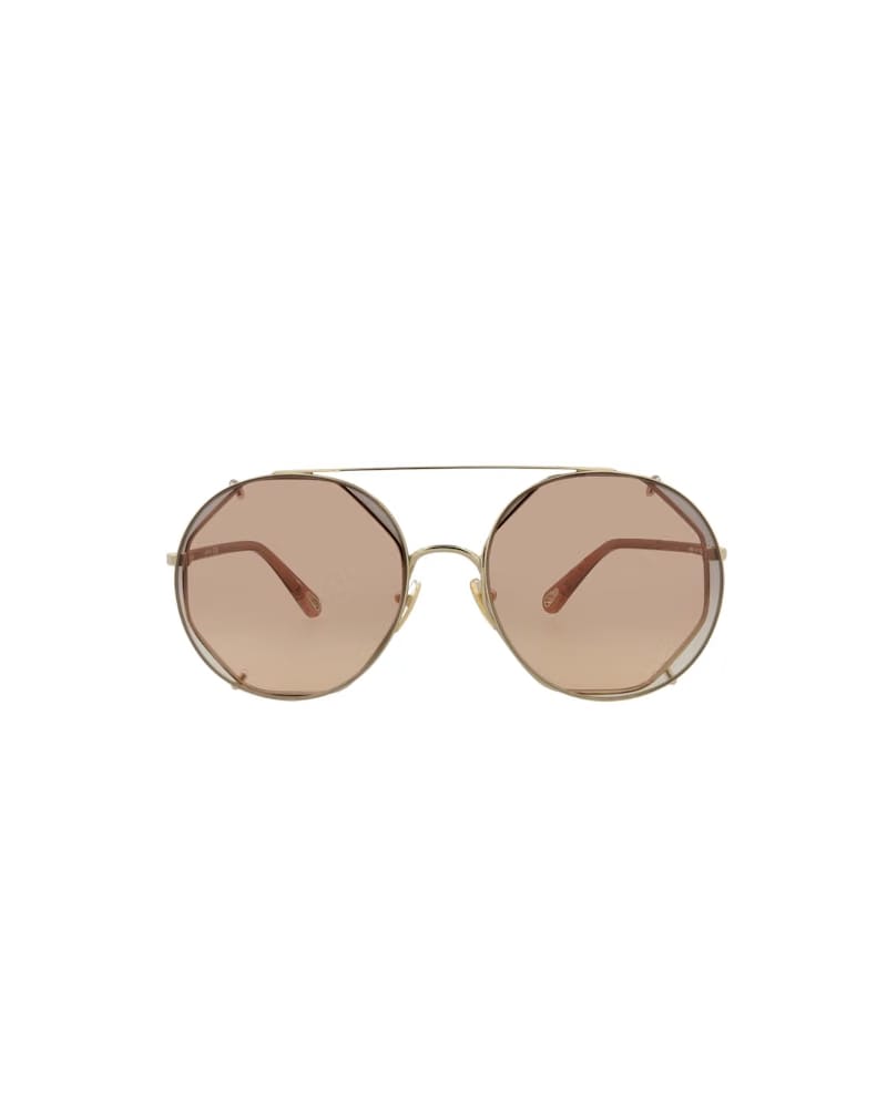 Chloe Round-Frame Metal Sunglasses Gold Brown (CH0041S-30009770-003)