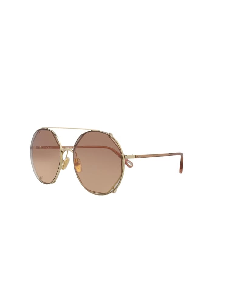 Chloe Round-Frame Metal Sunglasses Gold Brown (CH0041S-30009770-003)