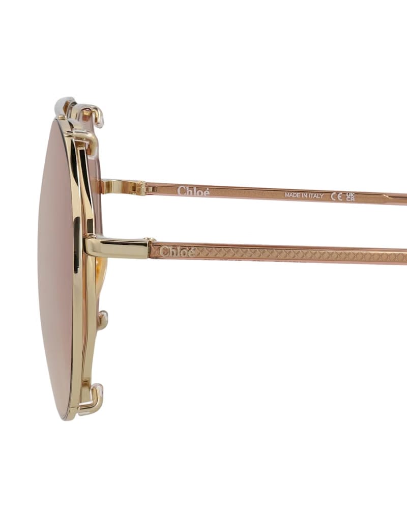 Chloe Round-Frame Metal Sunglasses Gold Brown (CH0041S-30009770-003)