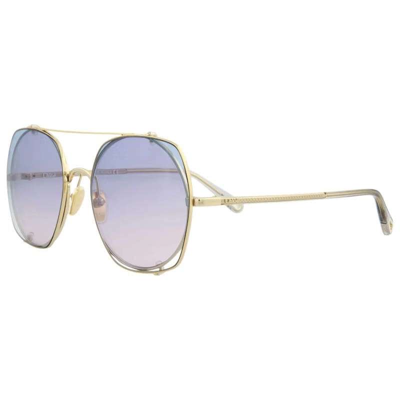 Chloe Square-Frame Metal Sunglasses Gold Grey Light Blue (CH0042S-30009767-002)