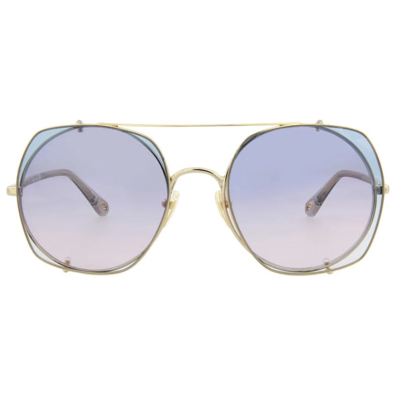 Chloe Square-Frame Metal Sunglasses Gold Grey Light Blue (CH0042S-30009767-002)